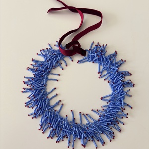Boho blue - Boho kék gyöngy nyaklánc mély bordó részletekkel :) - ékszer - nyaklánc - gyöngyös nyaklánc - Meska.hu