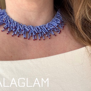 Boho blue - Boho kék gyöngy nyaklánc mély bordó részletekkel :) - ékszer - nyaklánc - gyöngyös nyaklánc - Meska.hu