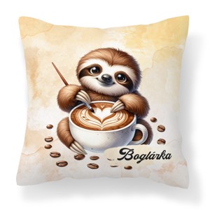 Névvel kérhető - Kávés lajhár és a szíves cappucino mintás párna, Otthon & Életmód, Lakástextil, Párna & Párnahuzat, Díszpárna (belsővel együtt), , MESKA