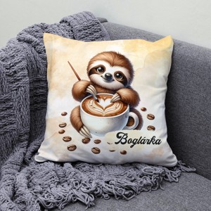 Névvel kérhető - Kávés lajhár és a szíves cappucino mintás párna - otthon & életmód - lakástextil - párna & párnahuzat - díszpárna (belsővel együtt) - Meska.hu