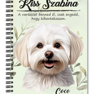 Személyre szabható - Máltai selyemkutya portré mintás A5-ös füzet, Otthon & Életmód, Papír, írószer, Jegyzetfüzet & Napló, , MESKA