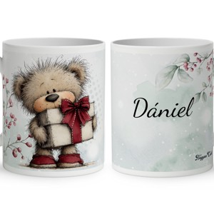 Névvel kérhető - Cuki téli maci ajándékkal mintás bögre, Otthon & Életmód, Konyhafelszerelés, tálalás, Tálalás, Bögre & Csésze, , MESKA