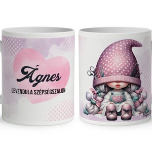 Névvel kérhető - Pöttyös sapkás fodrász manólány mintás bögre, Otthon & Életmód, Konyhafelszerelés, tálalás, Tálalás, Bögre & Csésze, , MESKA