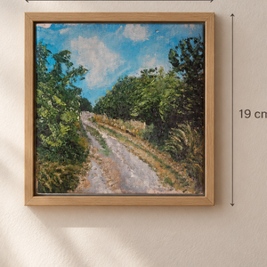 Eredeti, kisméretű olajkép (19 x 18 cm ): Békés vidéki út (Peaceful Country Lane), Művészet, Festmény, Olajfestmény, Festészet, MESKA