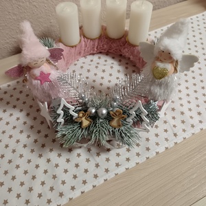 Pihe puha rózsaszín adventi koszorú - karácsony - adventi díszek - adventi koszorú - Meska.hu