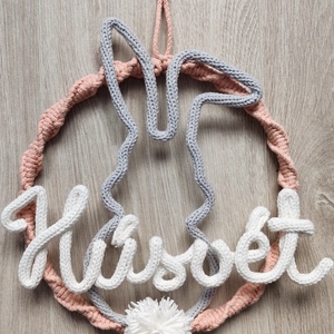 Húsvéti kopogtató , Otthon & Életmód, Dekoráció, Ajtó- és ablak dekoráció, Ajtódísz & Kopogtató, Csomózás, Kötés, MESKA