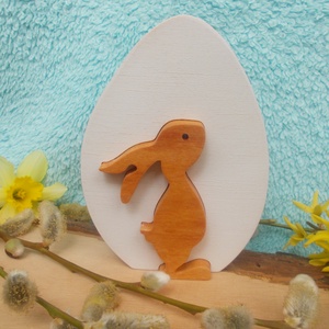 Fa tojásban lány nyúl, Otthon & Életmód, Dekoráció, Asztal és polc dekoráció, Asztaldísz, Famegmunkálás, Festett tárgyak, MESKA