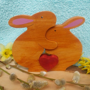 Nyúl pár szívvel, Otthon & Életmód, Dekoráció, Dísztárgy, Famegmunkálás, Festett tárgyak, MESKA