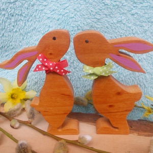 Nyúl pár masnival, Otthon & Életmód, Dekoráció, Asztal és polc dekoráció, Asztaldísz, Famegmunkálás, Festett tárgyak, MESKA