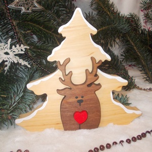 Karácsonyi szarvas fenyővel havas - karácsony - karácsonyi lakásdekoráció - karácsonyi lakásdíszek - Meska.hu