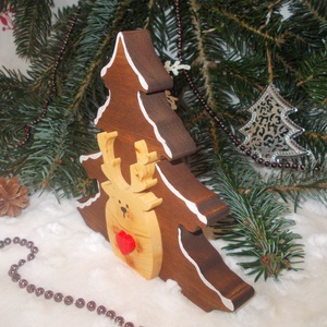 Karácsonyi szarvas fenyővel havas - karácsony - karácsonyi lakásdekoráció - karácsonyi lakásdíszek - Meska.hu