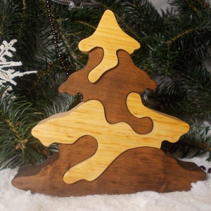 Fenyőfa puzzle, Karácsony, Karácsonyi lakásdekoráció, Karácsonyi lakásdíszek, Famegmunkálás, Festett tárgyak, MESKA