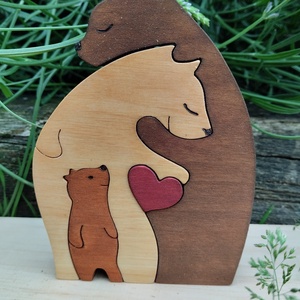 Mackó család szívvel 1, Otthon & Életmód, Dekoráció, Dísztárgy, Famegmunkálás, Festett tárgyak, MESKA