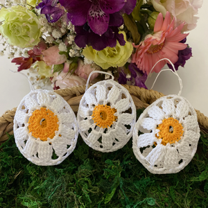 Horgolt tojás dekoráció - margarétás, Ünnepi díszek, dekorációk, Húsvéti díszek és dekorációk, Húsvéti tojásfadíszek, Horgolás, MESKA