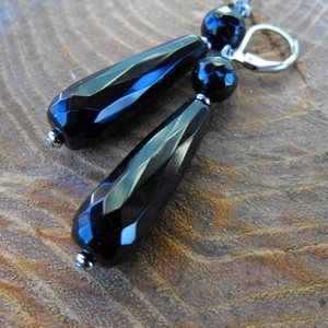 Fekete ónix, elegáns, csini fülbevaló - ékszer - fülbevaló - lógó fülbevaló - Meska.hu