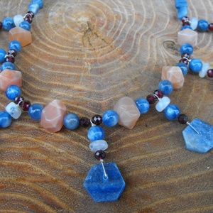 Kianit, napkő, holdkő, gránát nyaklánc - ékszer - nyaklánc - medál - Meska.hu