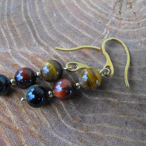 Színes tigrisszem fülbevaló - ékszer - fülbevaló - lógó fülbevaló - Meska.hu