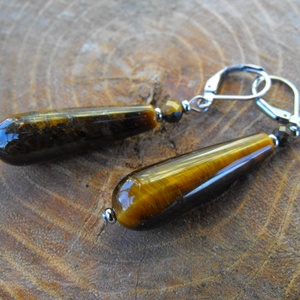 Elegáns tigrisszem fülbevaló, Ékszer, Fülbevaló, Lógó fülbevaló, Ékszerkészítés, MESKA