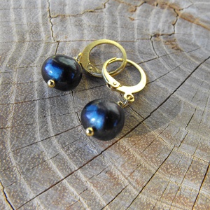 Fekete tenyésztett gyöngy  acél fülbevaló, Ékszer, Fülbevaló, Lógó fülbevaló, Ékszerkészítés, MESKA
