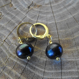 Fekete tenyésztett gyöngy  acél fülbevaló - ékszer - fülbevaló - lógó fülbevaló - Meska.hu