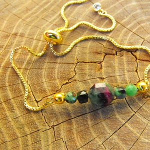 Láncos ruby zoisite  karkötő, acél szerelékkel, Ékszer, Karkötő, Ásványkarkötő, Ékszerkészítés, MESKA
