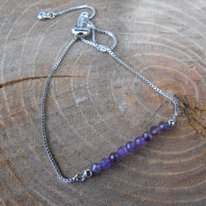 Láncos ametiszt  karkötő, acél szerelékkel, Ékszer, Karkötő, Ásványkarkötő, Ékszerkészítés, MESKA