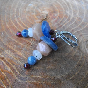 Kianit, napkő, gránát, holdkő torony fülbevaló, Ékszer, Fülbevaló, Lógó fülbevaló, Ékszerkészítés, MESKA