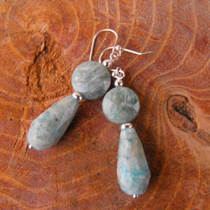 Amazonit ezüst fülbevaló - ékszer - fülbevaló - lógó fülbevaló - Meska.hu