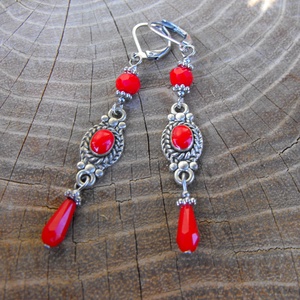 Csinos piros fülbevaló, Ékszer, Fülbevaló, Lógó fülbevaló, Ékszerkészítés, MESKA