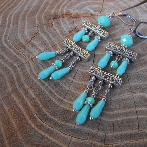 Hosszú menta színű fülbevaló - Meska.hu