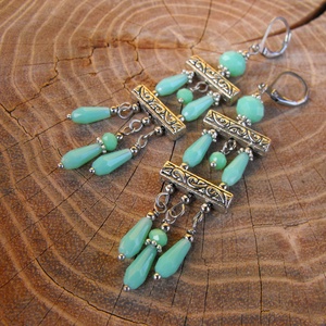 Hosszú menta színű fülbevaló - ékszer - fülbevaló - lógó fülbevaló - Meska.hu