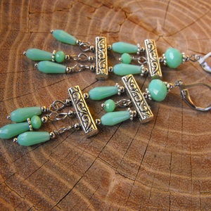 Hosszú menta színű fülbevaló - ékszer - fülbevaló - lógó fülbevaló - Meska.hu