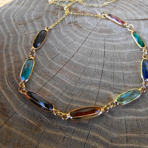 Színes kristály köztesek acél láncon, nyaklánc  - esküvő - ékszer - nyaklánc - Meska.hu