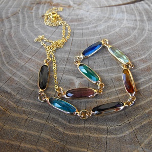 Színes kristály köztesek acél láncon, nyaklánc  - esküvő - ékszer - nyaklánc - Meska.hu