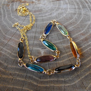 Színes kristály köztesek acél láncon, nyaklánc  - Meska.hu