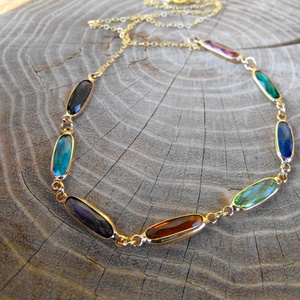 Színes kristály köztesek acél láncon, nyaklánc  - esküvő - ékszer - nyaklánc - Meska.hu