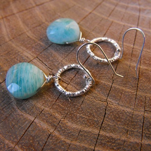 Amazonit, fülbevaló - ékszer - fülbevaló - lógó fülbevaló - Meska.hu