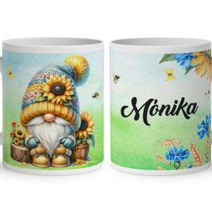 Névvel kérhető - Ülő napraforgós manó mintás bögre, Otthon & Életmód, Konyhafelszerelés, tálalás, Tálalás, Bögre & Csésze, , MESKA