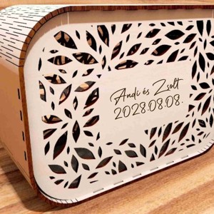 Pénzgyűjtő doboz esküvőre  egyedi névvel, rusztikus fa design - Meska.hu