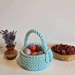 Kézzel horgolt húsvéti kosár  - ünnepi díszek, dekorációk - húsvéti díszek és dekorációk - húsvéti kosár - Meska.hu
