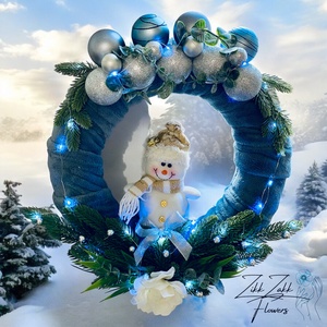 Jégkék Hóember - Ajtódísz , Karácsony, Karácsonyi lakásdekoráció, Karácsonyi ajtódíszek, , MESKA