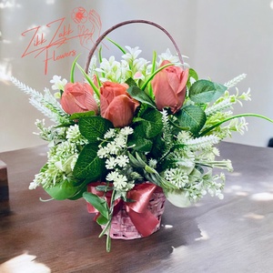 Rózsaszín Rózsa Kosár - otthon & életmód - dekoráció - asztal és polc dekoráció - asztaldísz - Meska.hu