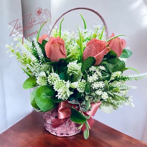 Rózsaszín Rózsa Kosár - otthon & életmód - dekoráció - asztal és polc dekoráció - asztaldísz - Meska.hu