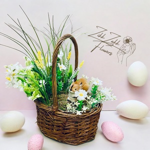 Virágos Mókus Kosár - otthon & életmód - dekoráció - asztal és polc dekoráció - asztaldísz - Meska.hu