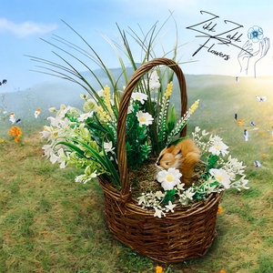 Virágos Mókus Kosár - otthon & életmód - dekoráció - asztal és polc dekoráció - asztaldísz - Meska.hu