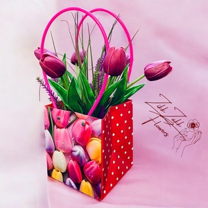 Pöttyös Tulipános Ajándék Táska  - otthon & életmód - dekoráció - virágdísz és tartó - virágbox, virágdoboz - Meska.hu