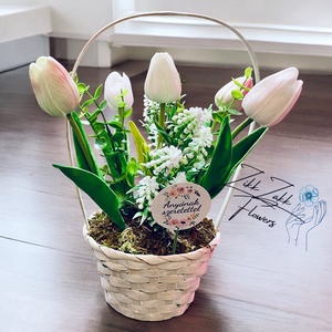 Tavaszi Tulipánkosár - fehér árnyalatokban - otthon & életmód - dekoráció - virágdísz és tartó - csokor & virágdísz - Meska.hu