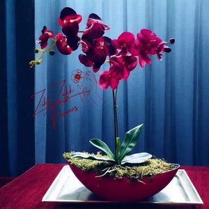 Elegáns vörös orchidea kompozíció - otthon & életmód - dekoráció - virágdísz és tartó - váza - Meska.hu