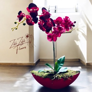 Elegáns vörös orchidea kompozíció - otthon & életmód - dekoráció - virágdísz és tartó - váza - Meska.hu