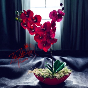 Vörös orchidea virágkompozíció - otthon & életmód - dekoráció - virágdísz és tartó - csokor & virágdísz - Meska.hu